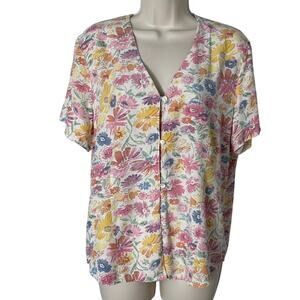 Orvis Women's Short Sleeve Silk Floral Blouse Size L